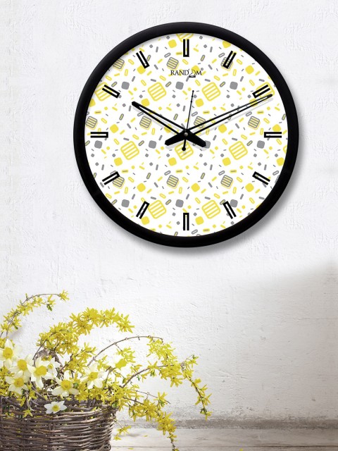 

RANDOM White & Mustard Yellow Round Printed 30.4 cm Analogue Wall Clock