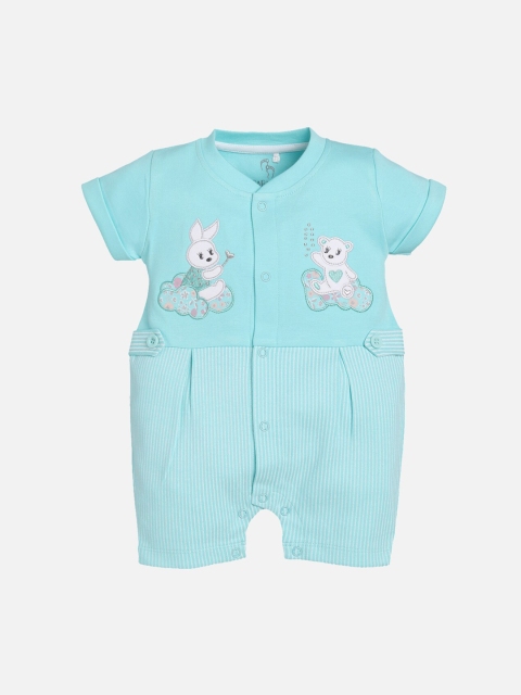 

BABY GO Infant Kids Blue & White Appliqued Romper