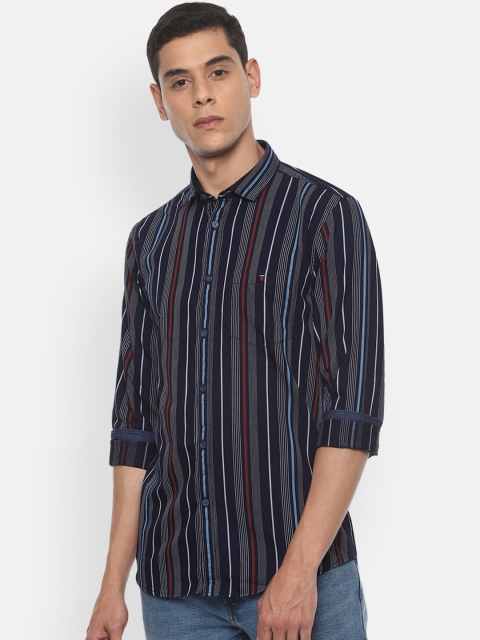 

Louis Philippe Jeans Men Navy Blue Slim Fit Striped Casual Shirt