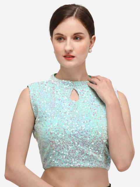 

Fab Dadu Women Blue Embellished Velvet Saree Blouse