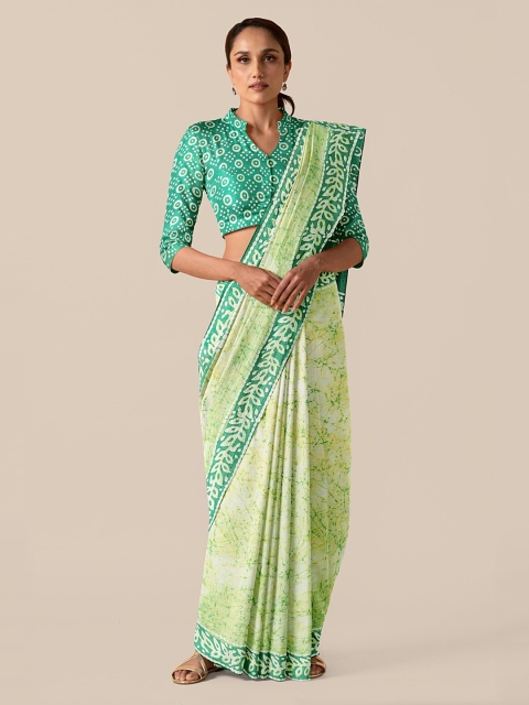 

Taneira Green Pure Cotton Printed Block Print Saree