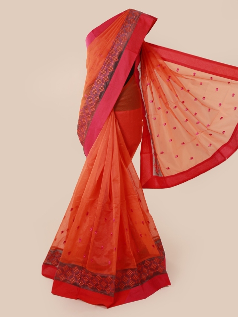

Pothys Orange Woven Design Supernet Saree