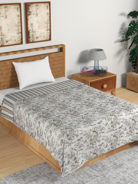 

eCraftIndia Grey & Off-White Floral Mild Winter 120 GSM Reversible Single Bed Dohar