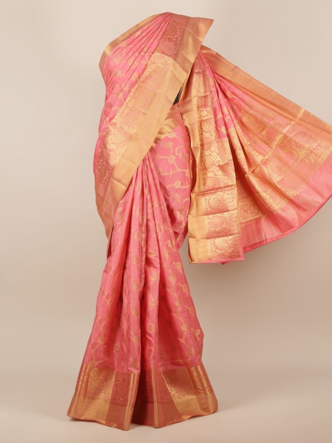 

Pothys Pink & Gold-Toned Jute Silk Woven Design Saree