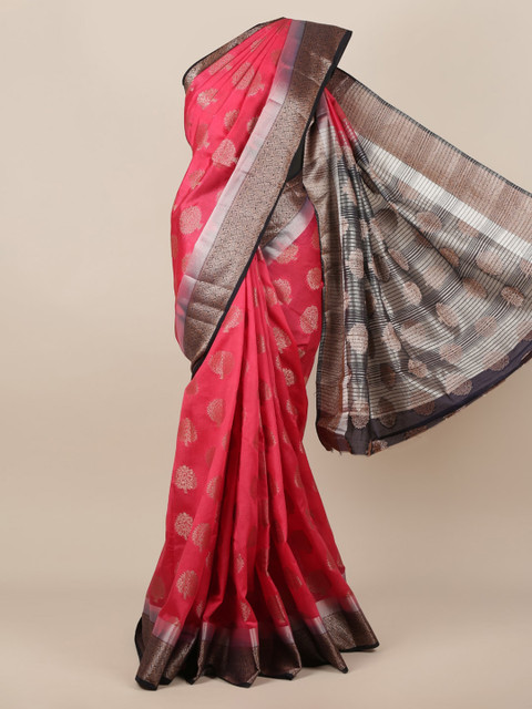 

Pothys Pink & Gold-Toned Jute Silk Woven Design Saree