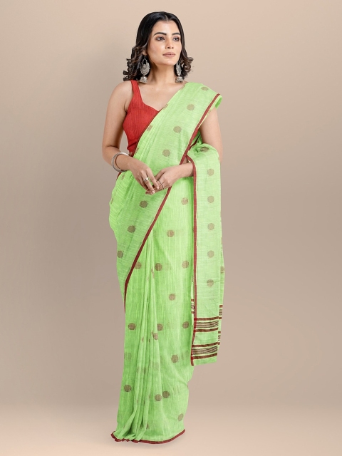 

BharatSthali Green Pure Cotton Woven Design Taant Saree