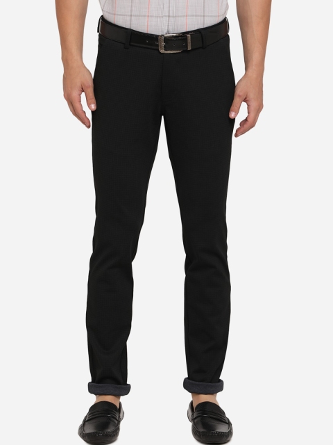 

JADE BLUE Men Black Tapered Fit Checked Regular Trousers