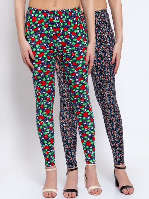 

KLOTTHE Women Pack Of 2 Printed Ankle-Length Leggings, Black