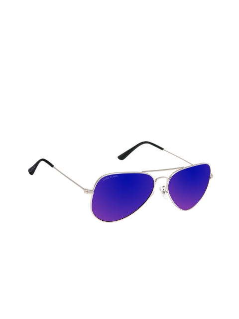 

David Blake Unisex Blue Lens & Silver-toned Aviator Sunglasses With