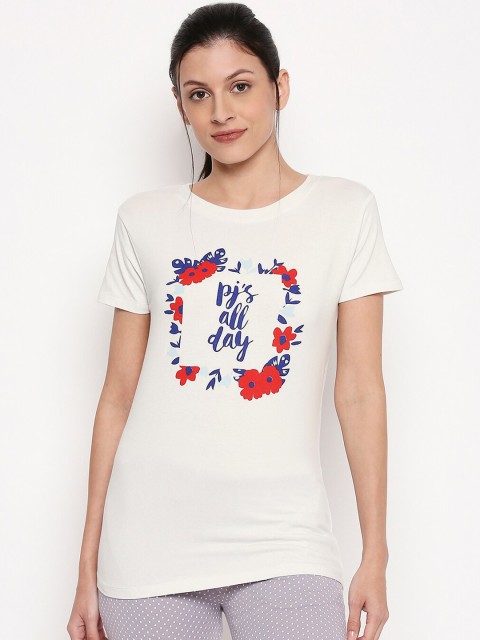 

XIN Women Off-White Printed Round Neck T-shirt