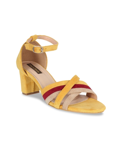

Flat n Heels Women Yellow & Maroon Colourblocked Block Heels