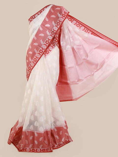 

Pothys White & Red Cotton Blend Woven Design Saree