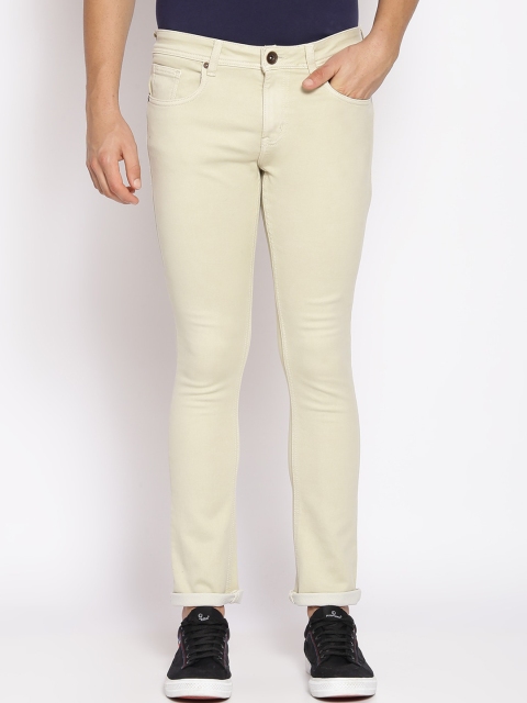 

High Star Men Cream-Coloured Skinny Fit Mid-Rise Clean Look Jeans