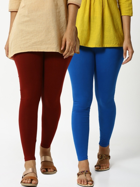 De Moza Women Pack Of 2 Solid Ankle-Length Leggings, Maroon