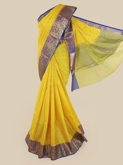 

Pothys Yellow & Navy Blue Cotton Blend Woven Design Saree
