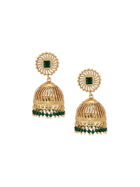 

Adwitiya Collection 24Ct Gold-Plated & Green Dome Shaped Jhumkas