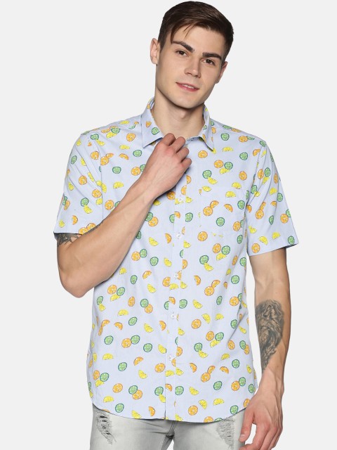 

Tusok Men Blue Regular Fit Printed Casual Cotton Shirt