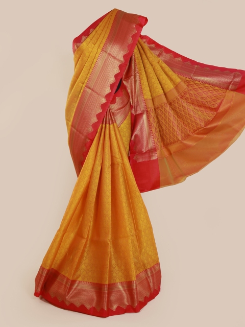 

Pothys Mustard & Red Cotton Blend Woven Design Saree