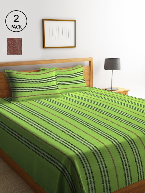 

KLOTTHE Set Of 2 Woven Design Double King Bed Cover with 4 Pillow Covers, Green