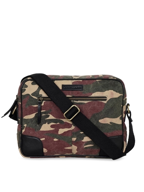 

Justanned Men Olive Green & Brown Printed Messenger Bag