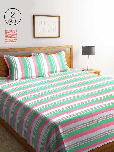 

KLOTTHE Set Of 2 Double King Bed Covers With 4 Pillow Covers, Green