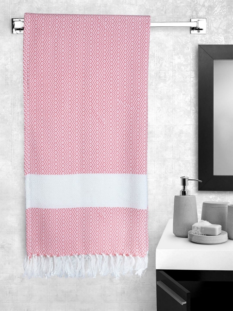 

Portico New York Pink & White Self-Design Turkish Hammam 233 GSM Bath Towel