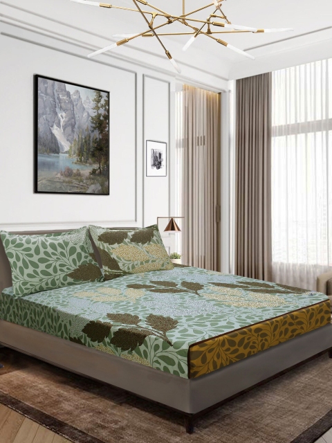 

Aura Sea Green & Brown Floral 144 TC Cotton 1 King Bedsheet with 2 Pillow Covers