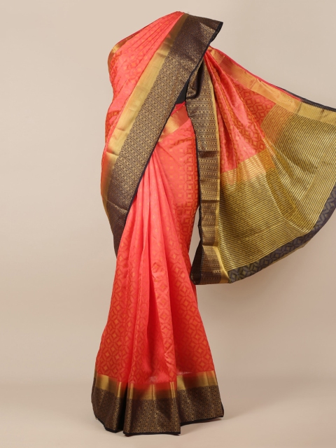 

Pothys Coral Pink & Gold-Coloured Jute Silk Woven Design Saree