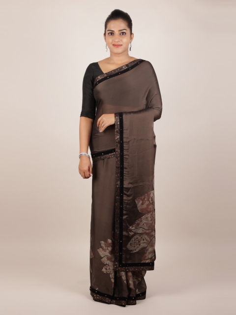

Pothys Brown Solid Poly Georgette Saree