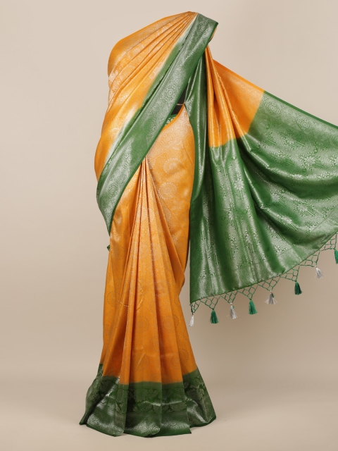 

Pothys Mustard Yellow & Green Jute Silk Woven Design Saree
