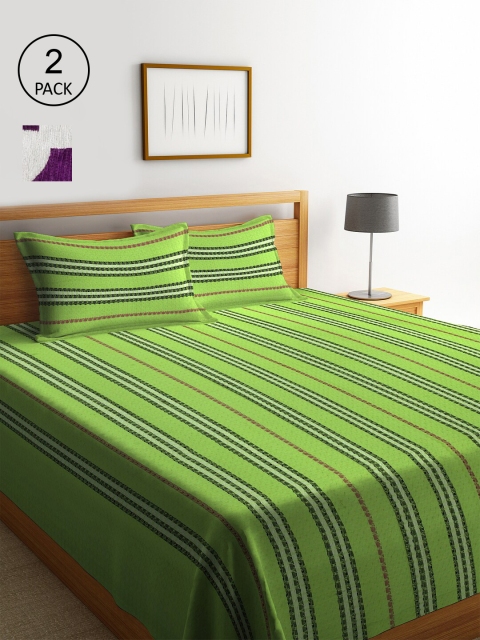 

KLOTTHE Set Of 2 Woven-Design Double Bed Covers with 4 Pillow Covers, Green