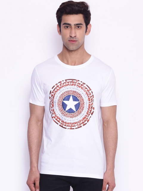 

Marvel Avengers Men Captain America White Printed Round Neck T-shirt