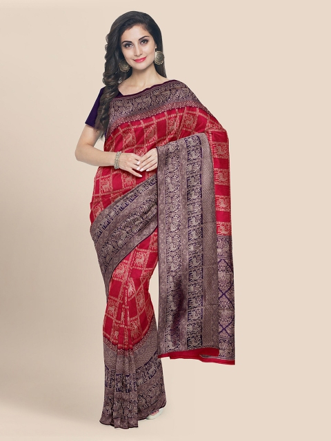 

KLM Fashion Mall Red & Navy Blue Silk Blend Woven Design Banarasi Saree