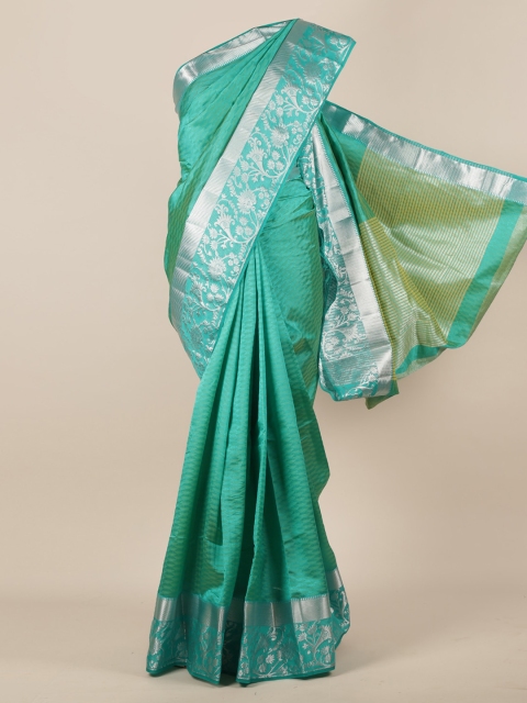 

Pothys Green & Silver-Toned Jute Silk Woven Design Saree