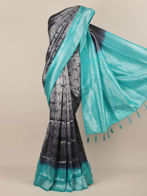 

Pothys Navy Blue & Grey Jute Silk Woven Design Saree