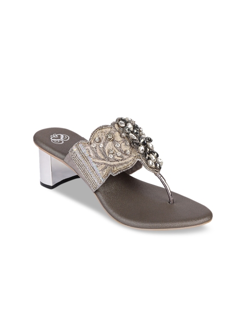 

Sole To Soul Women Grey Embellished Block Heels