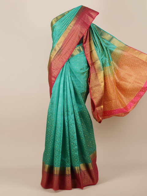 

Pothys Green & Red Jute Silk Woven Design Saree