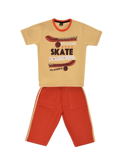 Todd N Teen Boys Beige & Brown Printed T-shirt with Capris
