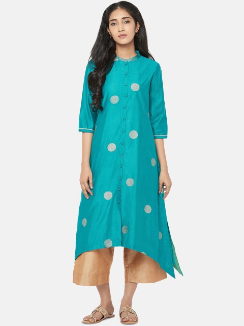 

Rangmanch By Pantaloons Women Turquoise Blue Ethnic Motifs Printed Kurta