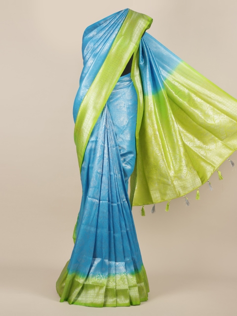 

Pothys Blue & Lime Green Jute Silk Woven Design Saree