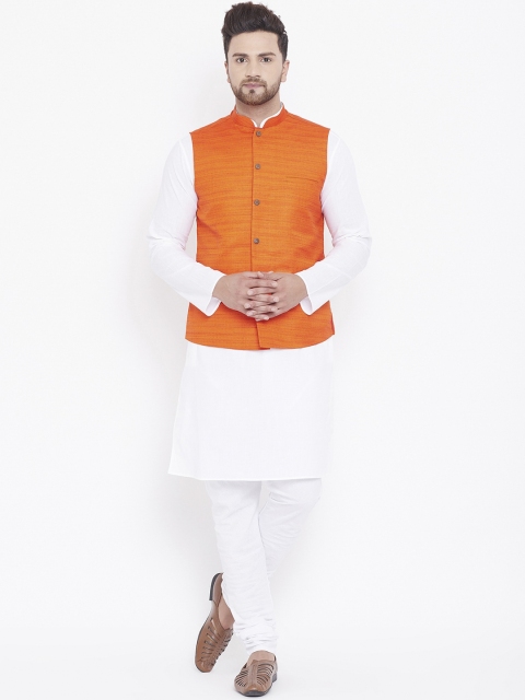 

VASTRAMAY Men White Cotton Kurta Set With Jacket