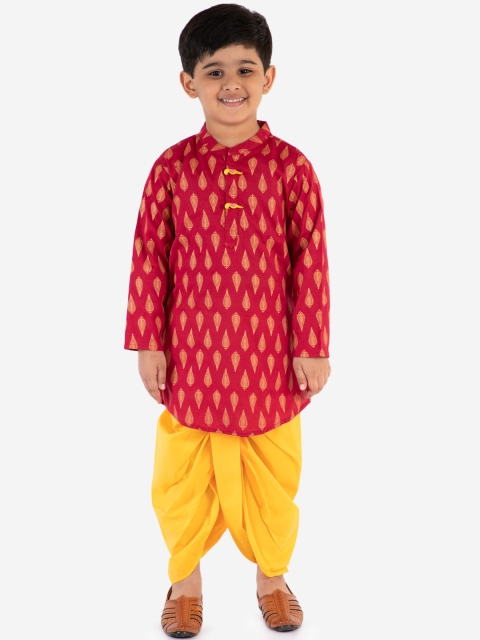 

Lil Peacock Boys Red & Yellow Woven Design Kurta with Dhoti Pants