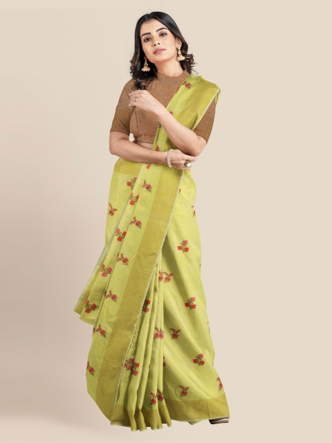 

KLM Fashion Mall Yellow & Pink Linen Blend Printed Banarasi Saree
