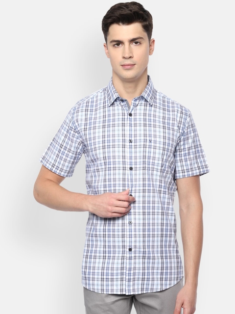 

Van Heusen Sport Men White & Blue Slim Fit Checked Cotton Casual Shirt