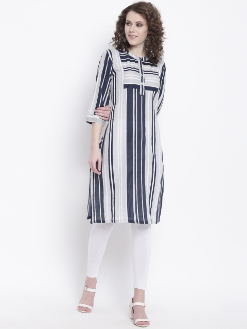 Napra Women Blue & Grey Striped Kurta