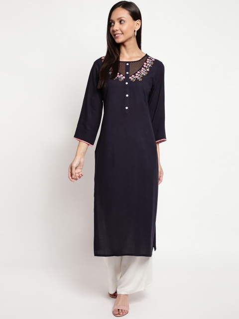 

Napra Women Navy Blue Floral Yoke Design Kurta