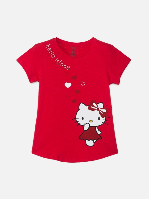 

Kids Ville Girls Red Hello Kitty Printed Round Neck T-shirt