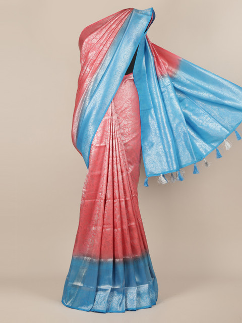 

Pothys Pink & Blue Jute Silk Woven Design Saree