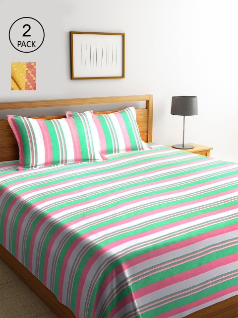 

KLOTTHE Set Of 2 Multicoloured Double King Bed Covers With 4 Pillow Covers, White