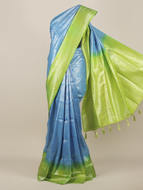

Pothys Blue & Green Jute Silk Woven Design Saree